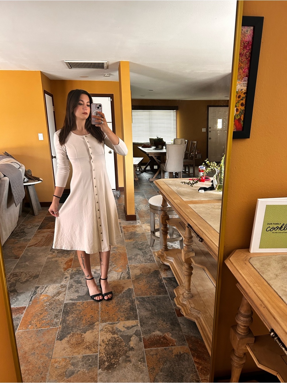 Lizsport Petite Cream Button Front Midi Dress Small Medium Cottagecore